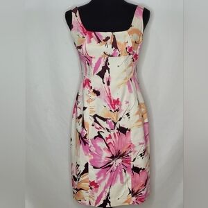 Musette Sleeveless Princess Seams Abstract Floral Midi Sheath Dress  - Size 6